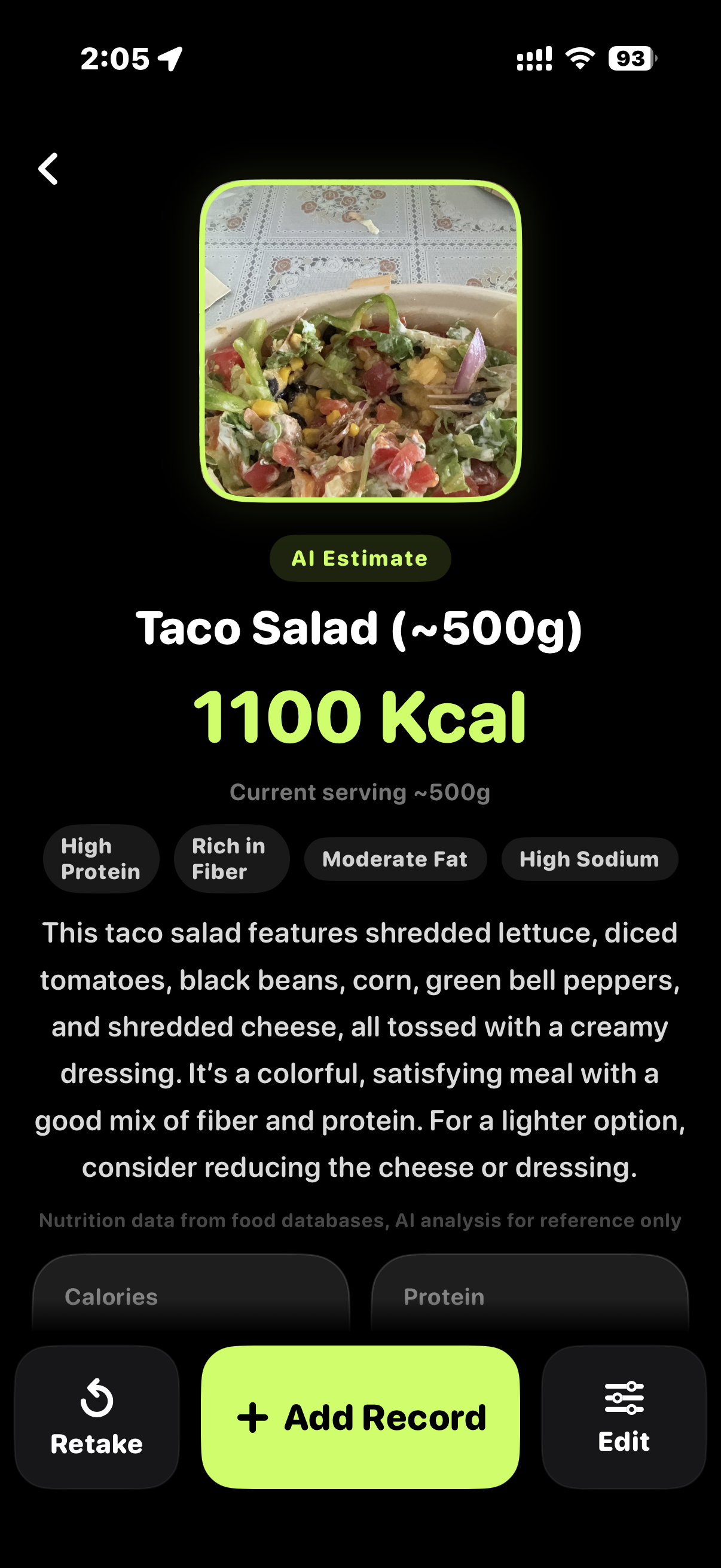 Morsora AI nutrition estimate